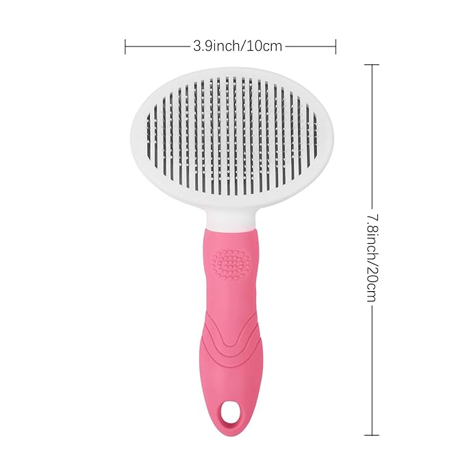 Self Cleaning Slicker Brush - Cat Brush Skin-Friendly Deshedding Grooming Massaging Tool for Long & Short Haired Pets, Cat Hair Brushes Easy Removes Undercoat for Dogs Cats Rabbits-UPGRADED, Pink