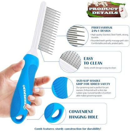 GENPEPADO Grooming Comb for Dogs and Cats with Long & Short Stainless Steel Metal Fine Teeth for Detangling Matted Hair - Pet Detangler Comb for Removing Tangles, Knots, Loose Fur from The Undercoat - Image 2