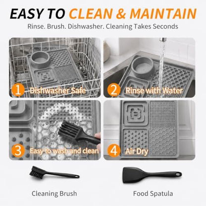 Lick Mat with Suction Cups, Dog Bath Grooming Slow Feeder, Silicone Treat Mat（Gray） - Image 6