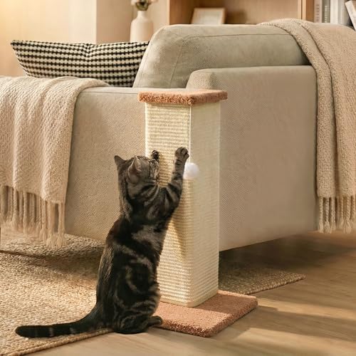 PETKARAY Couch Corner Cat Scratcher, 22.5" Sisal Scratching Post for Indoor Cats, Corner Wall Scratch Pad for Furniture Protection, Plush Base, Medium by PETKARAY