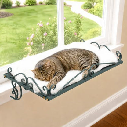 PUPETPO Cat Window Perch for Large Cats, 2-in-1 Window & Sill Mount, Green - Image 6