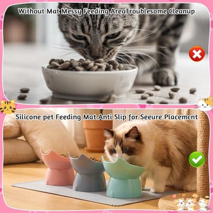3 Pcs Elevated Cat Bowls 15°Raised Cat Food Bowl with Silicone Mat Pink - Image 7