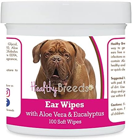 Healthy Breeds Dogue de Bordeaux Ear Cleaning Wipes with Aloe & Eucalyptus for Dogs 100 Count by HealthyBreeds