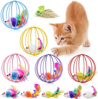 Jecery 5 Pcs Cat Toys Spring,Metal Cage,Multicolor by Jecery