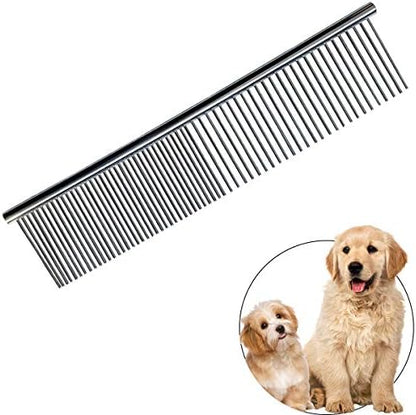 Stainless Steel Pet Grooming Comb with Rounded Ends - Professional Tool for Long and Short-Haired Dogs, Cats and Greyhounds by yuntop