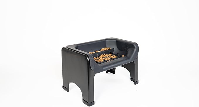 The Fluff Trough Elevated Slow Feeder Dog Bowl - Prevents Fast Eaters from Binging & Choking on Food, Minimizes Neck Strain, Suitable for Flat-Faced Pets, Vet Recommended, Dishwasher Safe, Black