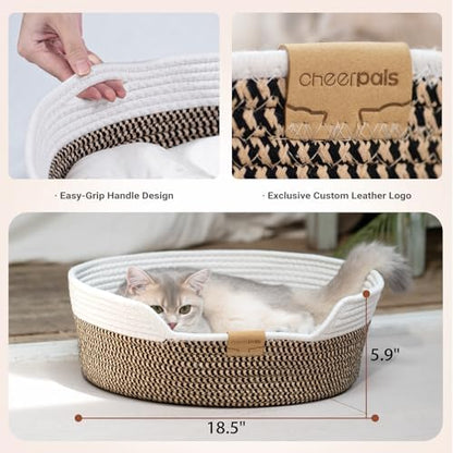 CHEERHOME PETS Handwoven Cat Basket Bed Cooling for Indoor Cat with Cushion - Image 5