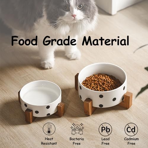 Petygooing Ceramic Dog Bowl Set with Stand,Pet Food and Water Bowl, Anti -Slip Set of 2 Pet Bowls-Dog Food Bowls- Pet Feeder Small Medium Size (28 OZ /3.6 Cups) Black Dot - Image 2