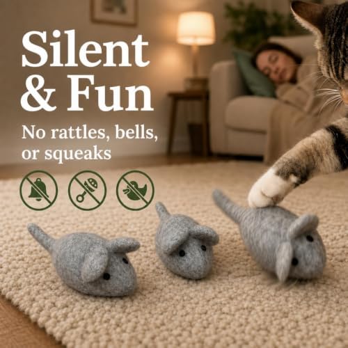 Cat Mouse Toy - 3 Felted Wool Mouse Toys Without Catnip for Indoor Cats and Kittens - Large Handmade Mice - Image 4