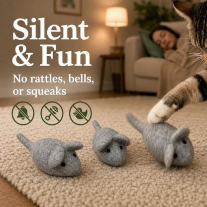 Cat Mouse Toy - 3 Felted Wool Mouse Toys Without Catnip for Indoor Cats and Kittens - Large Handmade Mice - Image 4