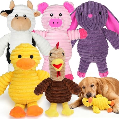 Prime Pets Dog Toys, 5 Pack, Plush Dog Squeaky Toys, Assortment Value Bundle Animal Pet Toy for Small Medium Large Dogs, Stuffed Puppy Chew Toy by PrimePets