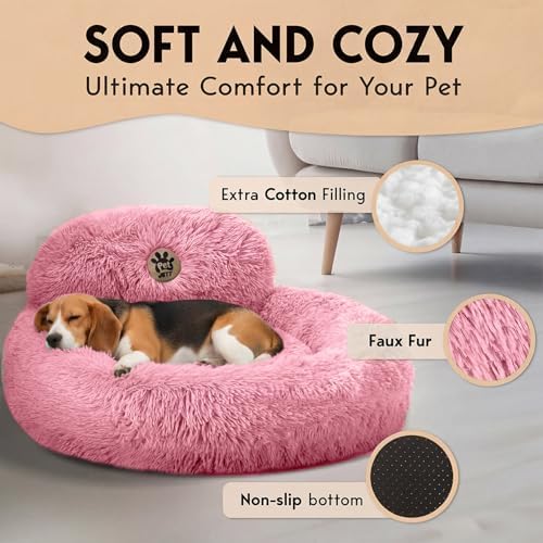 PetJett Calming Medium Dog Bed - 30'' Round Dog Beds, Anti-Slip & Washable Super Soft Fluffy Plush Donut Bed, Anti-Anxiety Premium Comfort Pet Bed, Fits Dogs up to 45 lbs - Pink - Image 3
