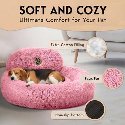 PetJett Calming Medium Dog Bed - 30'' Round Dog Beds, Anti-Slip & Washable Super Soft Fluffy Plush Donut Bed, Anti-Anxiety Premium Comfort Pet Bed, Fits Dogs up to 45 lbs - Pink - Image 3