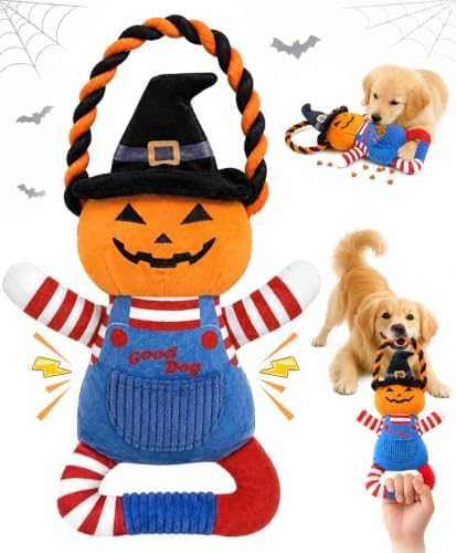 Swooflia Halloween Pumpkin Squeaky Plush Tug of War Dog Toy with Handle by Swooflia