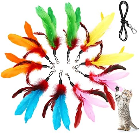 11PCS Cat Wand Attachments, 10 Cat Feather Toy Refills and 1 Spare String by MeoHui