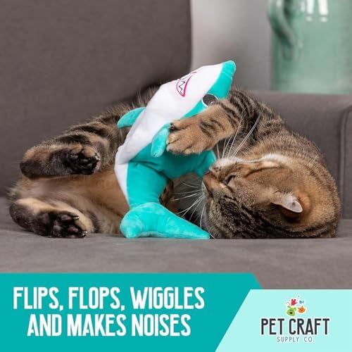 Pet Craft Supply Wiggle Pickle and Shimmy Shark Flipper Flopper Interactive Electric Realistic Flopping Wiggling Moving Fish Potent Catnip and Silvervine Cat Toy, Multi (8726), All Breed Sizes - Image 4