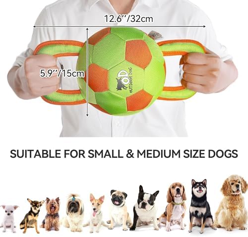 ALL FOR PAWS Dog Ball with Handles, Durable Dog Toy with Squeaker, Interactive Tug of War Ball Toy for Small and Medium Dogs, 12.6 x 5.9 x 5.9 Inch - Image 2