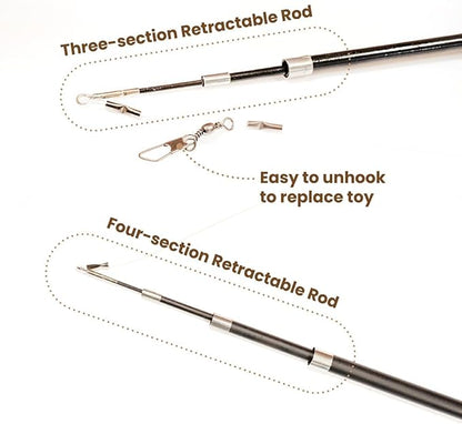 BLUE BAY Two Retractable Cat Teaser Wand Toy with 6 PCS Attachments | Cat Teaser Toys for Indoor Cats Kitten Play Chase Exercise (Red)