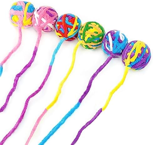 CHIWAVA 6PCS 20" Woolen Yarn Cat Toys Ball with Bell 2" Large Indoor Balls - Image 3