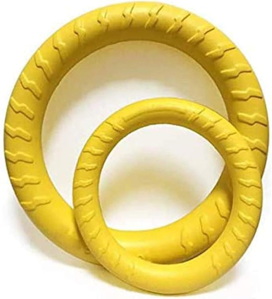Pack of 2 Dog Toys Ring Water Floating, Outdoor Fitness Flying Discs, Tug of War Interactive Training Ring for Dogs ( 2 Size ,Yellow）