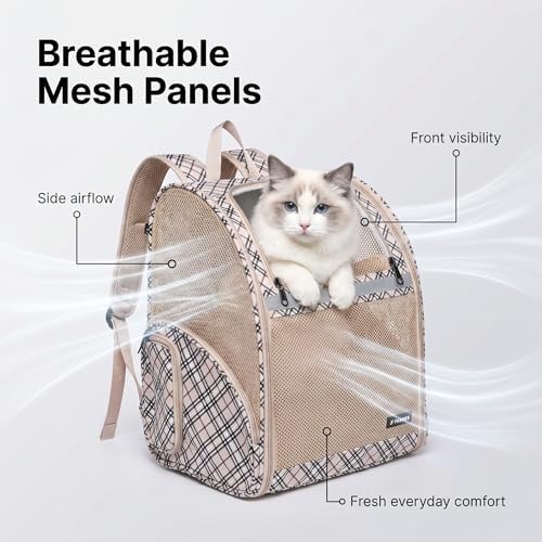 Cat Backpack Carrier for Small Dogs and Medium cat Puppy Kitten Bunny Pet Carrier Backpack Collapsible with Fully Ventilated Mesh with Safety Leash (Khaki, 12.9" L x 10.62" W x 15.5" H - M) - Image 2