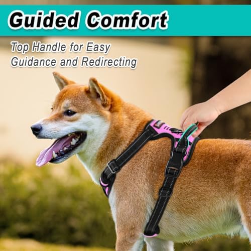 BARKBAY No Pull Pet Harness Dog Harness Adjustable Outdoor Pet Vest 3M Reflective Oxford Material Vest for pink Dogs Easy Control for Small Medium Large Dogs (XL) - Image 4