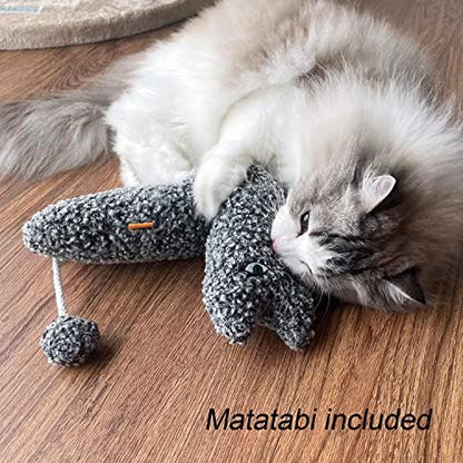 TTcat 14.6 Inch Large Curly Plush Pillow Cat Kicker Toy with Catnip Silvervine Powder, Soft Stuffed Cat Chew Toy with Tail, Interactive Toy for Indoor Cats and Kittens(Grey). - Image 5