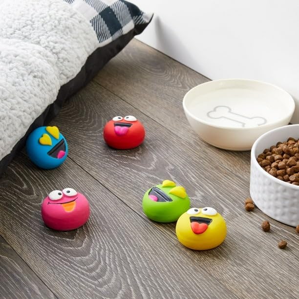 5pk Emoticon Latex Dog Toy, Provides A Comforting Squeak That Dogs Will Enjoy, Made of Natural Latex, It Squeaks When Squeezed!