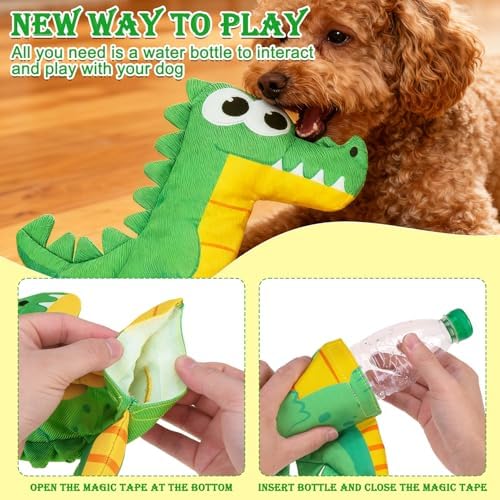 EXPAWLORER Floating Dog Toy for Pool & Summer, Squeaky Crinkle Paper Squeaker Enrichment Water Bottle Toy with No-Stuffing Body, Interactive Puzzle Training Toys for Small Medium Dogs Puppy, Crocodile - Image 5