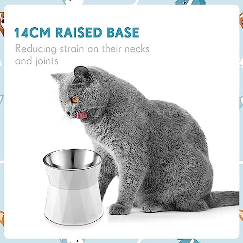 Lallisa 2 Pcs Elevated Cat Bowls Adjustable Raised Cat Feeder Non Slip Food Water with Stand Safe Stainless Steel Bowls with Pet Food Stand for Pets Feeding Eating(White) - Image 3