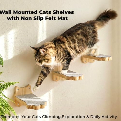 Tlence 3 Pack Cat Wall Shelves for Cats Steps, Wall Mounted Floating Cat Furniture with Non-Slip Felt, Cats Climbing Wall Stairs Perch for Jumping, Playing and Lounging, Holds up to 30lbs - Image 7