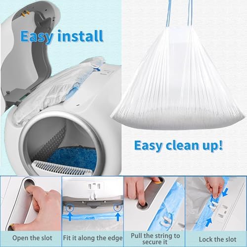 40 Count Self-Cleaning Cat Litter Box Liners Bag Compatible with MW-SC01/MW-SC02/MW-LR01, Drawstring Heavy Duty Cat Litter Receptacles Bags Fit For Automatic Pet Litter Box-17.7" * 19.7" - Image 5