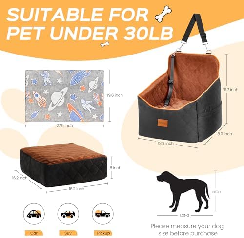HiPetpy Dog Car Seat 6" Elevated Memory Foam Booster Seat Pet Car Seat - Image 6