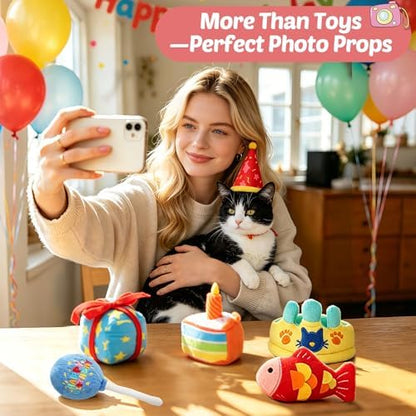 CiyvoLyeen Plush Birthday Catnip Toys for Indoor Cats 6 Pack - Image 5
