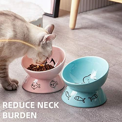 Sweejar Ceramic Raised Cat Bowls, Slanted Cat Dish Food or Water Bowls, Elevated Porcelain Pet Feeder Bowl Protect Cat's Spine, Stress Free, Backflow Prevention(Pink) - Image 6