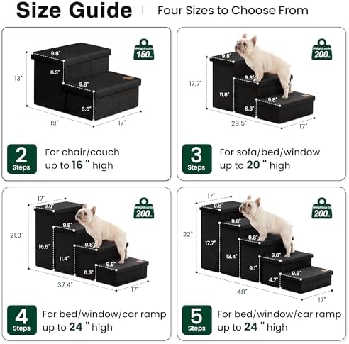 Love's cabin Dog Stairs for High Bed, Foldable Pet Stairs for Small Medium or Large Dogs Puppy with Storage for Bed or Couch, Cat Dog Steps Ramp with Zip up to 200 lbs, Black, 3 Steps - Image 2