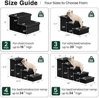 Love's cabin Dog Stairs for High Bed, Foldable Pet Stairs for Small Medium or Large Dogs Puppy with Storage for Bed or Couch, Cat Dog Steps Ramp with Zip up to 200 lbs, Black, 3 Steps - Image 2