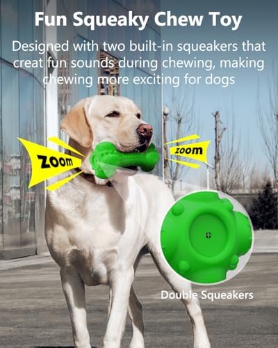 SCHITEC Squeaky Dog Chew Toy for Aggressive Chewers Large Breed, Tough Interactive Teething Rubber Bone for Big Medium Dogs - Image 2