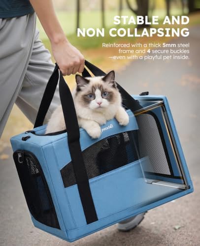 Pecute Cat Carrier Stable, Pet Carrier with Privacy Partition,Light Blue - Image 2
