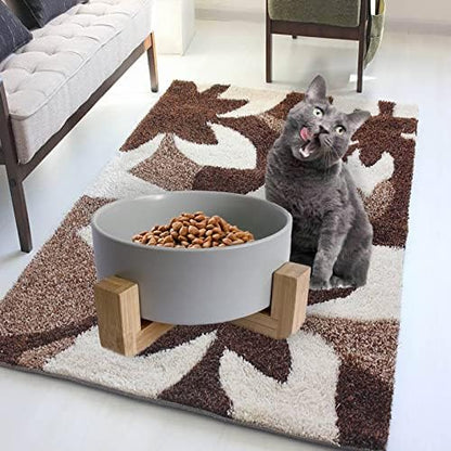 Ceramic Dog Cat Bowl with Wood Stand,Cat Food & Water Bowls Elevated Non-Spill Modern Cute Kitty Dishes Heavy Weighted Round Pet Dishes Set for Small Kitten Grown Cat(Grey) - Image 2