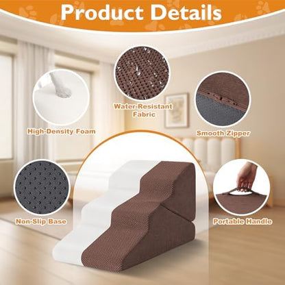 Ahpmeoa Dog Stairs for Small Dogs 16’’ H, 3-Step Dog Steps for Bed, Brown - Image 4