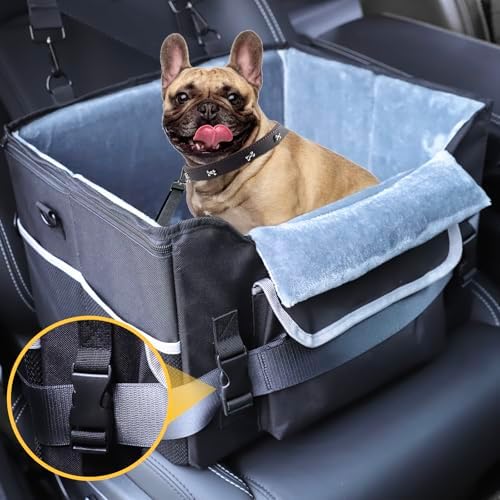 Foldable Dog Car Seat for Small Dogs,Potable Puppy Booster Seat with Harness &Safety Belt, Travel Pet Bed can Removable & Washable Suitable for Dogs 25-30 lbs(Black) by AMFIYQ