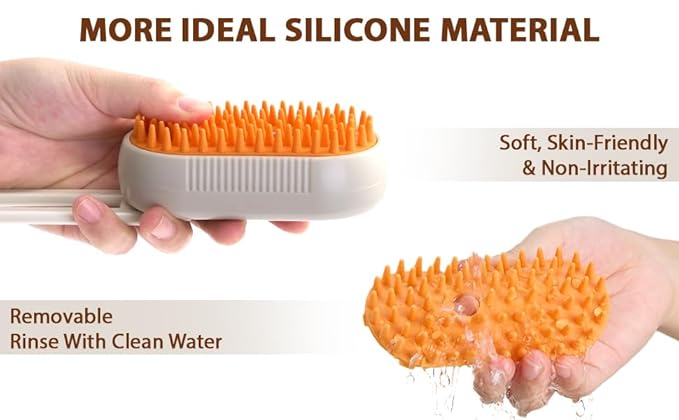 4-in-1 Cat Grooming Brush – Water Spray & Self-Cleaning Shedding Brush for Cats & Dogs – Pet Hair Removal & Massage Comb for Long & Short Hair (Beige).