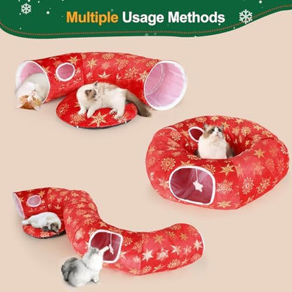 Cat Tunnel Bed for Indoor Cats, L Christmas Tree Skirts Washable Warm Soft Indoor Cat Donut Tunnel, Multifunctional Cat Interactive Playground Toys for Felines Pet Christmas Tree Decoration - Image 3