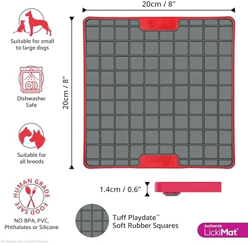 LickiMat Tuff Playdate Slow Feeder Lick Mat for Dogs, Red, Boredom Aid - Image 2