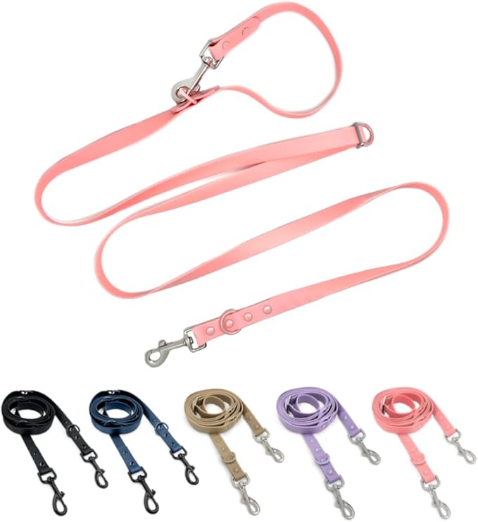 Hands-Free Waterproof Dog Leash, Adjustable Waist & Crossbody Dog Leash for Running, Walking & Hiking (Pink, 7 FT)