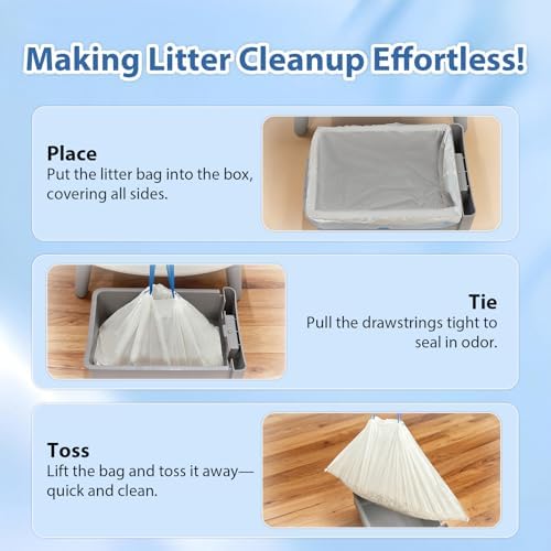 120 Count Drawstring Cat Litter Bags Compatible with Fumoi and Fsitego Self Cleaning Litter Box,Thick Cat Litter Box Liners,Tear-Resistant Waste Bags,Heavy Duty,Leak-Proof - Image 6