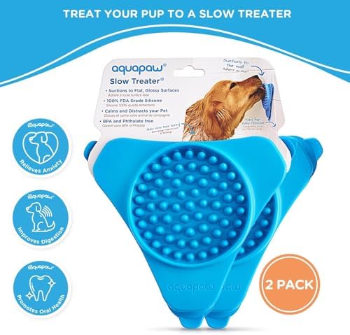 Aquapaw Suction Cup Lick Mat for Dogs - Bath Time Lick Mat for Bathtub - Mental Stimulation Slow Feeder Pad - Peanut Butter Treat Holder - 2-Pack, Regular, Blue - Image 5