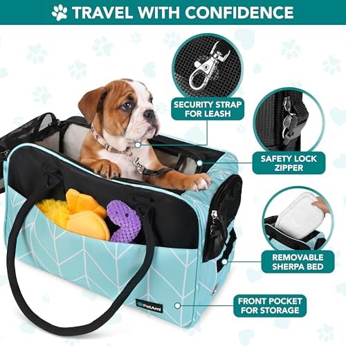 PetAmi Small Dog Purse Carrier with Pockets, Airline Approved, Chevron Teal - Image 3