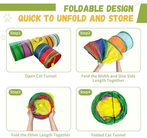 Cat Tunnel,Cat Tunnels for Indoor Cats Interactive, Pet Tunnel Toys for Cats Kitten Rabbits,3 Way Collapsible,Rainbow L 32" T Shape - Image 5